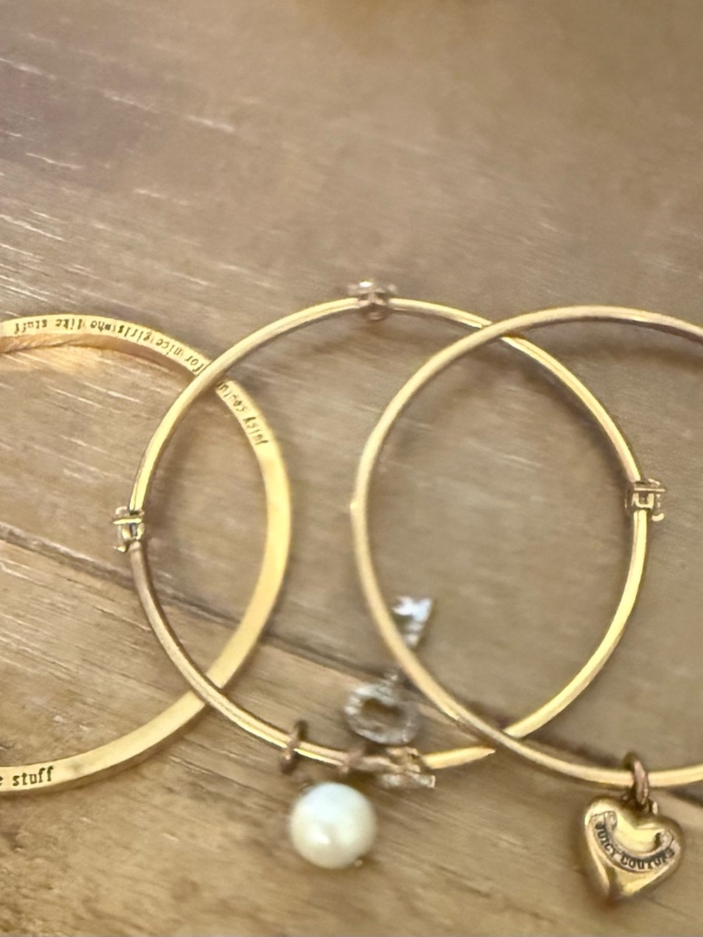 Juicy Couture Gold-Tone Charm Bangle Set with Pearl and Heart and key charm Y2k